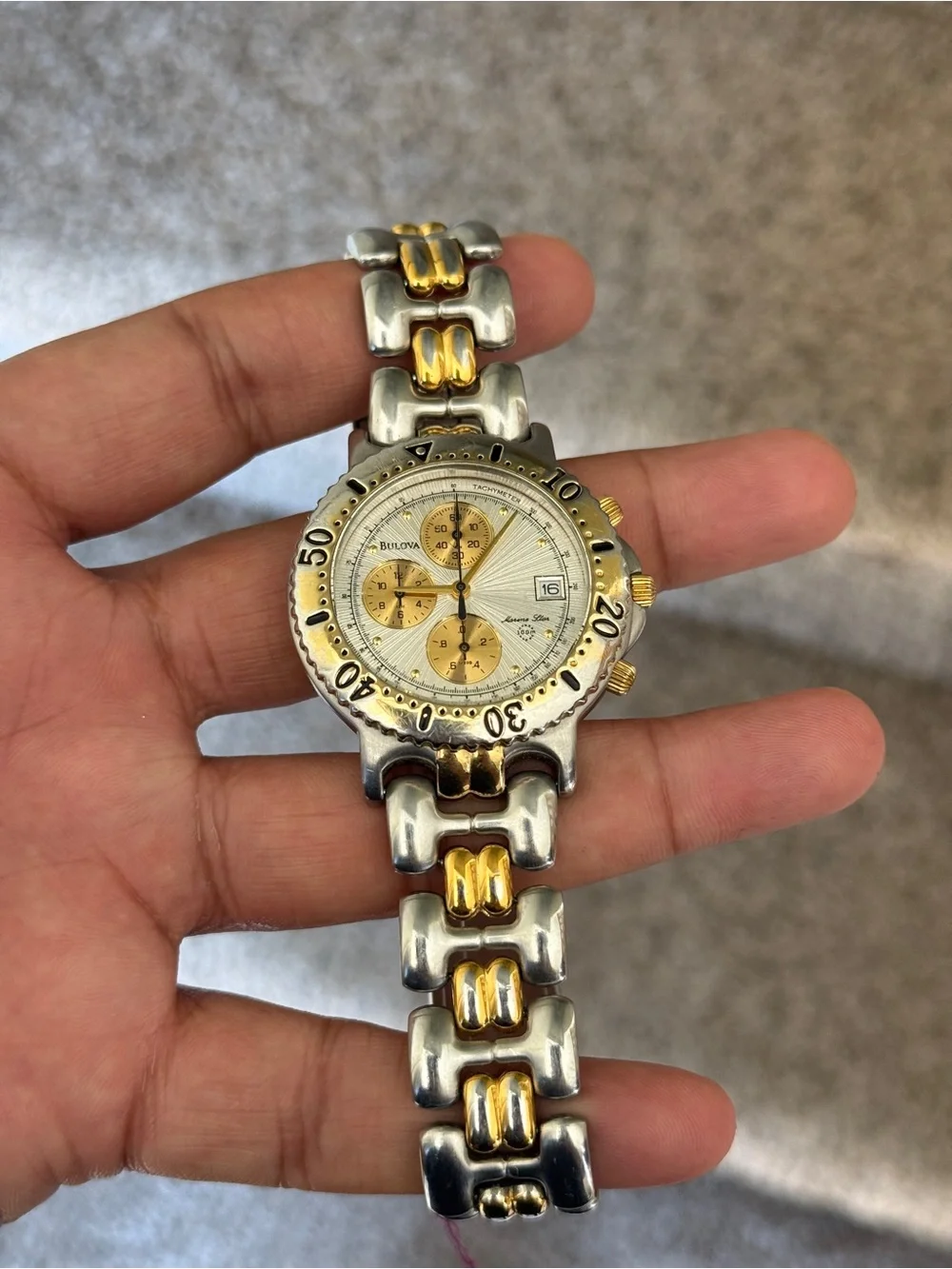 Bulova 90s marine star Two-Tone mens date Stainless Steel Watch